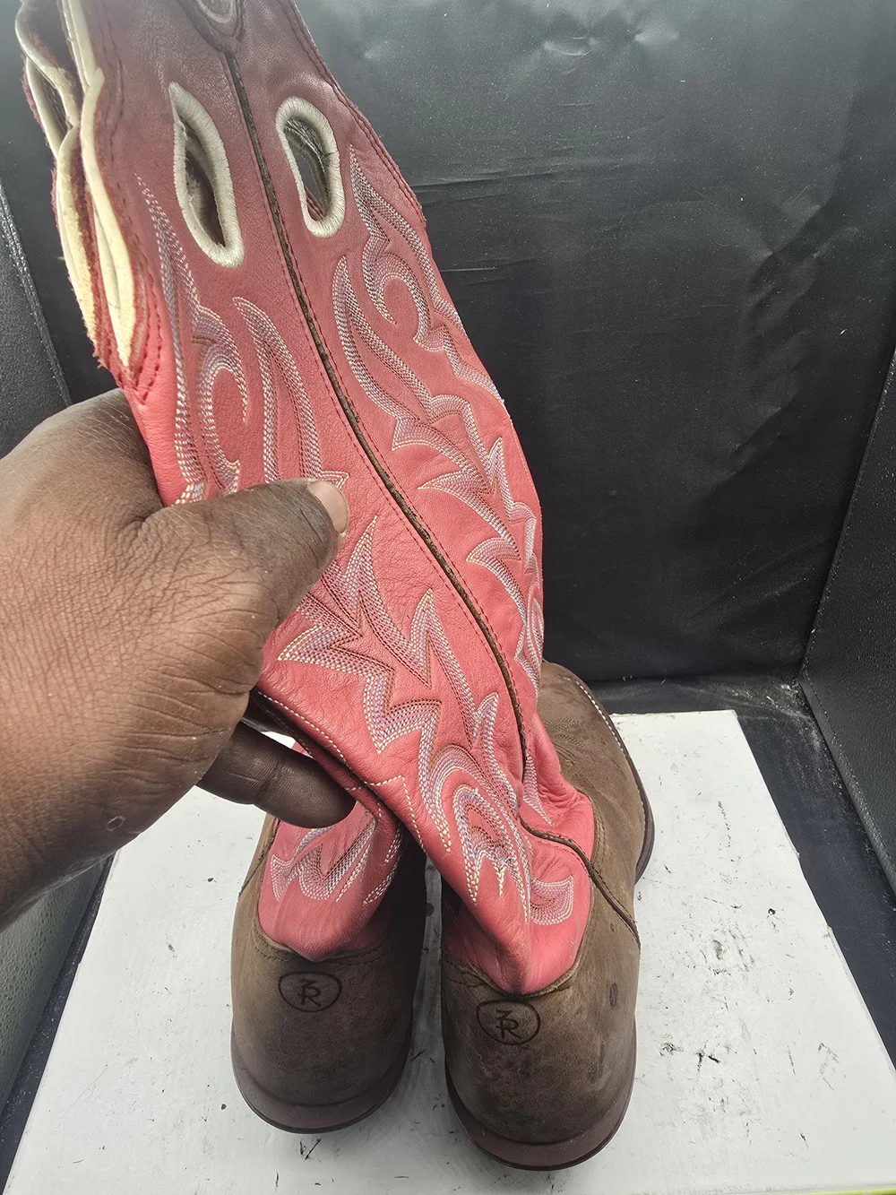 Tony Lama Brown Foot with Red Embroidered Shaft Cowboy Boots